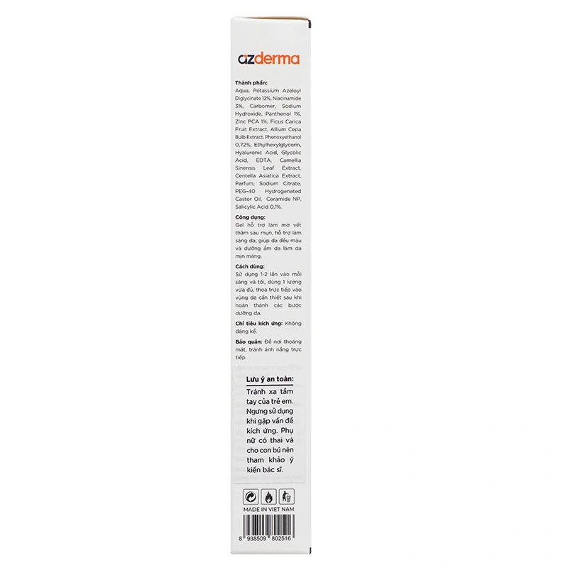 Gel Azderma Azera Lighten dưỡng ẩm và giảm thâm mụn tuýp x 20g - 4